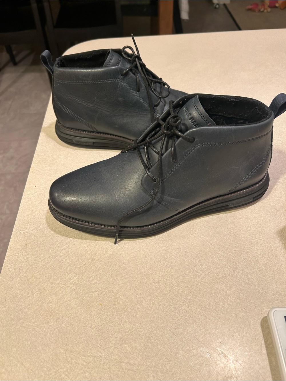 Cole Haan Men's Navy Blue Leather Lace-Up Chukka Boots - Waterproof 10.5